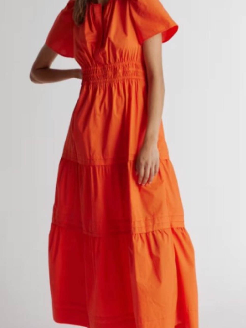 Quince Organic Cotton Poplin Tiered Maxi Dress Vermillion Red, Size Small